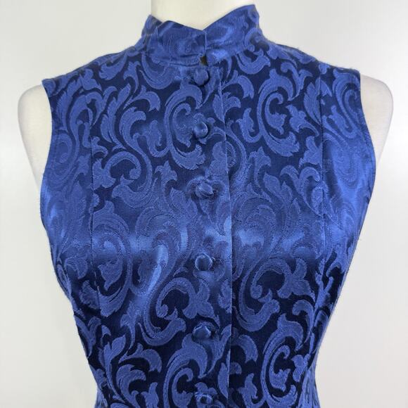 Vintage 90s Maurices Blue Textured Blouse 9/10 Mandarin Collar Corset Back Y2K - Picture 2 of 12